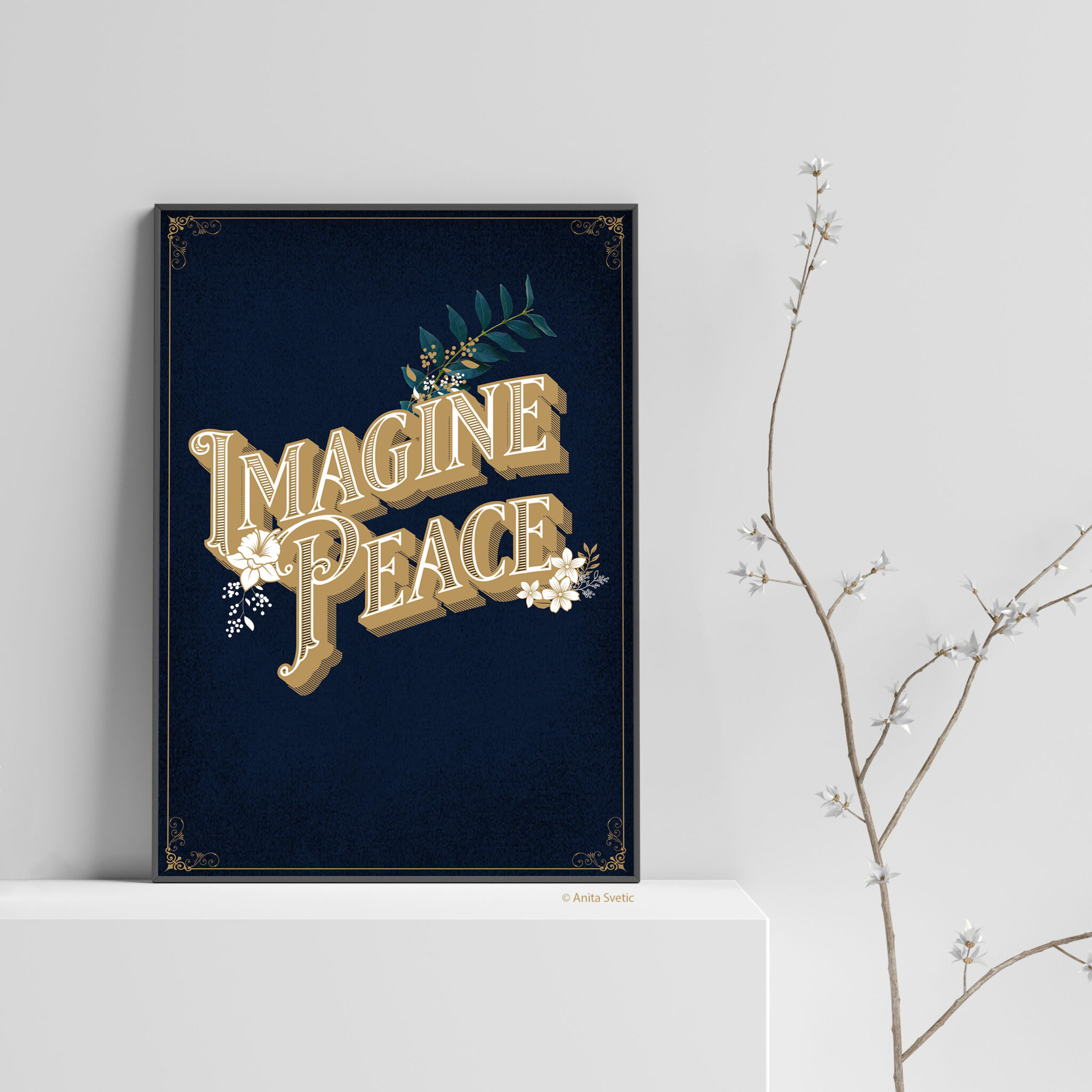 Poster Imagine Peace gerahmt